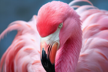 Close-up portrait of vibrant pink flamingo with detailed feathers. Wildlife and beauty. - Powered by Adobe