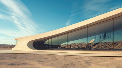 A modern technology building inside the desert