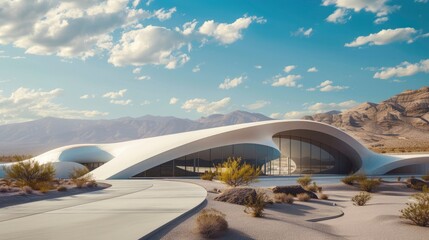 Fototapeta na wymiar A modern technology building inside the desert