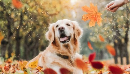 Autumn Adventures: Golden Retriever Delights in Nature's Beauty, Ideal Banner for Fall Dog Care Tips