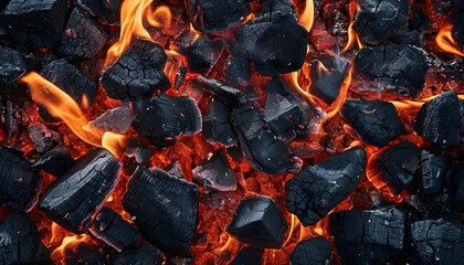 black charcoal fire red embers   - obrazy, fototapety, plakaty