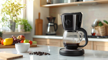 Coffee maker for making and brewing coffee in the kitchen. - obrazy, fototapety, plakaty
