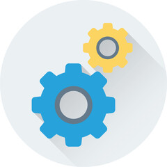 Flat round icon of cogs 