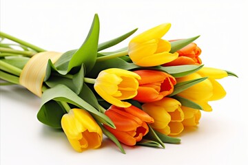 Obraz premium close up of a bouquet of tulips on a white background