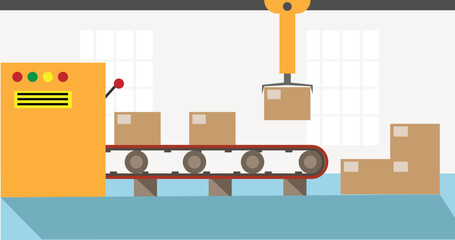 Parcel Sorting Facility in a Factory. Industry production packages concept vector