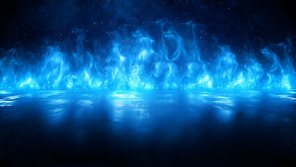 Burning blue flames and reflection, Blue Energy - obrazy, fototapety, plakaty