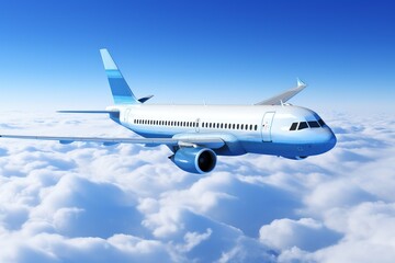 Obraz premium Airplane flying in the sky with clouds, beautiful aerial view of aircraft in flight