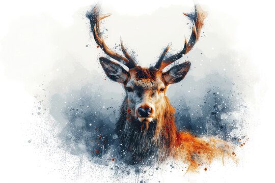 Abstract portrait of an deer with colorful paint
