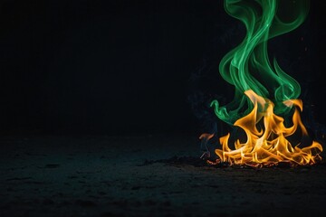 Ethereal Inferno Conceptual Image of Green Flames Dancing on a Black Background