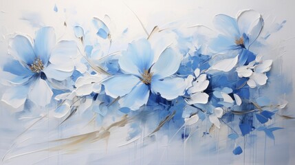 Subtle Elegance Oil Paint on White Canvas with a Splash of Grey-Blue Color