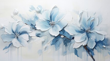 Subtle Elegance Oil Paint on White Canvas with a Splash of Grey-Blue Color