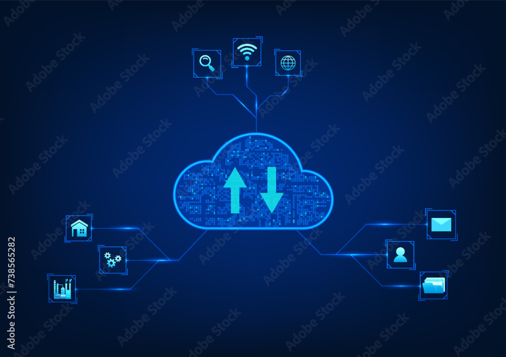 Poster cloud technology background that acts as a storage and sharing information via the internet network 