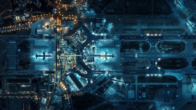 Satellite image of airport at night