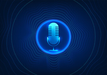 Microphone technology background, microphone on circular side, dot pattern. Device concept receives sound and converts it into an electrical signal. to record or amplify sound