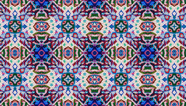 Ethnic Turkish. Vivid Portuguese Tiles Azulejos. Ethnic Africa. Tile Graphic. Cosmos Seamless Ikat Pattern. Ornaments On Tiles. Bright Ikat Texture.