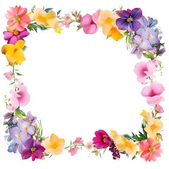 Watercolor floral decorations on transparent background
