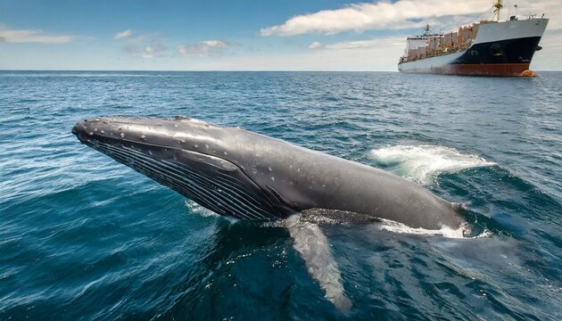 Whale jumping infront of ship