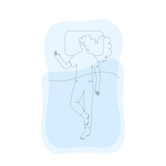 Girl sleeping in bed, top view, isolated line art illustration - 738566647