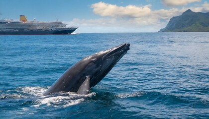 Whale jumping infront of ship