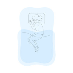 Girl sleeping in bed, top view, isolated line art illustration - 738566844