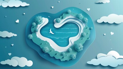 paper cut heart shape ocean view