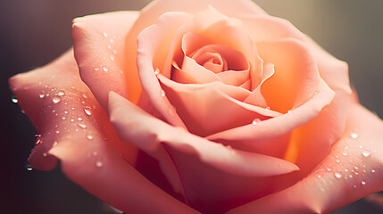 Close-up of rose flower in natural pastel light tones with copy space and selective focus