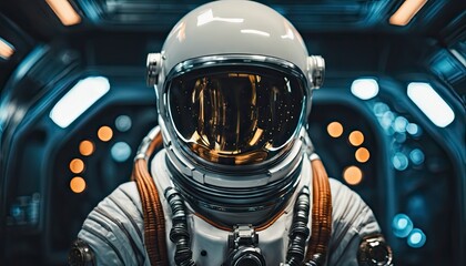 Naklejka premium spaceship and astronaut, astronaut in action, daring astronaut, space suit and helmet, standing in front of futuristic spaceship