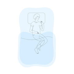 Boy sleeping in bed, top view, isolated line art illustration - 738568291