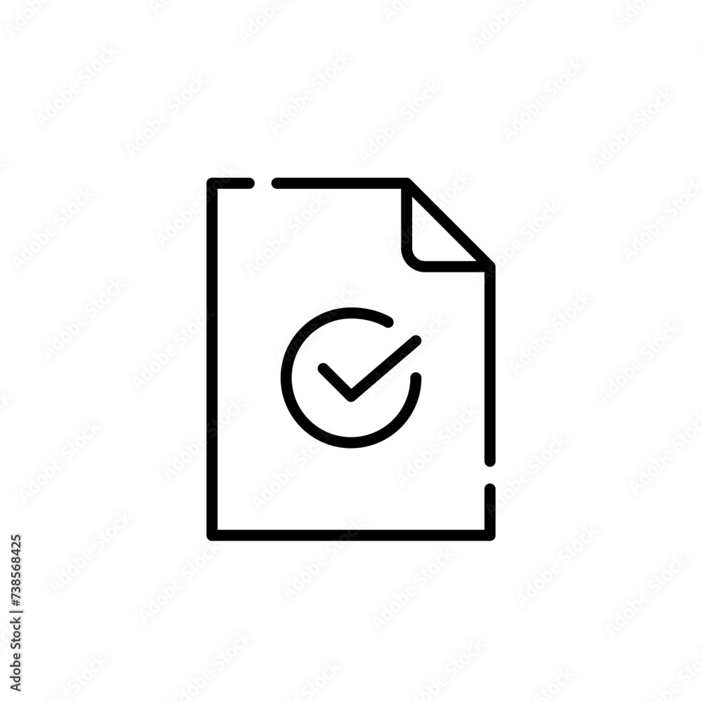 Poster file and checkmark in circle. pixel perfect icon