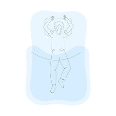 Boy sleeping in bed, top view, isolated line art illustration - 738568453