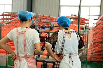 Packaging bag production workshop, workers at work