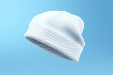 Floating beanie hat on blue sky background