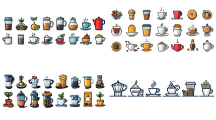 Set of outline icons related to coffee and tea. Vector illustration. Generative AI