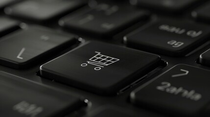 Shopping cart symbol on a black keyboard