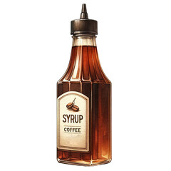 Watercolor Coffee Syrup Bottle with Vintage Label Design Clipart