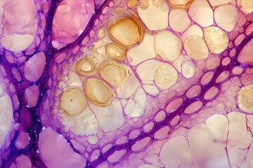 Fototapeta na wymiar Stock photo of the cross-section of a plant root under a microscope, revealing cellular structures and root hairs.