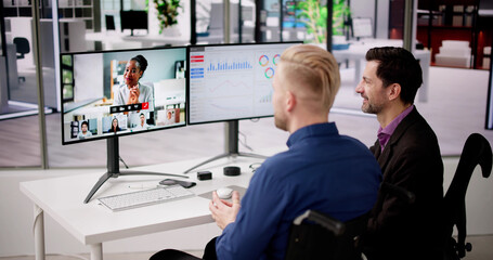 Fototapeta premium Virtual Hybrid Meeting In Office