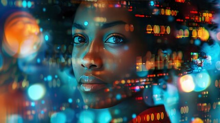 Cybersecurity in the Digital Age, AI Art Featuring a Black Woman, Symbolizing Strength and Vigilance in Protecting Online Identities.