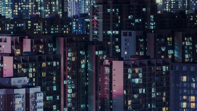 Residential Neighborhood, Grid Apartment at Night_ Beijing, China