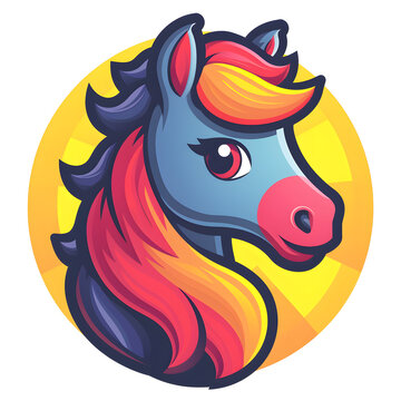 portrait flat logo of Cute horse cartoon vector icon illustration. animal nature icon concept isolated premium vector