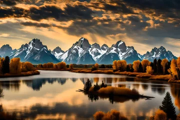 Photo sur Plexiglas Chaîne Teton Oxbow bend on the Snake River with the Grand Tetons in the background