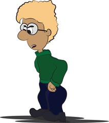 Boy standing and looking angry design. Editable vector illustration stroke. Transparent background.