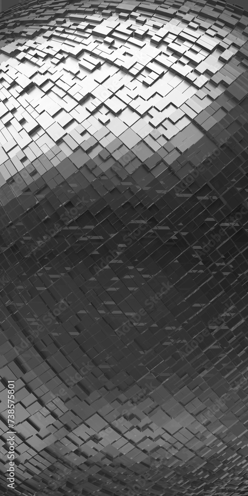 Poster technology theme background. a dark texture made from randomly arranged shiny metallic cubes. for wa