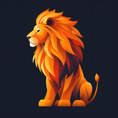 Geometric lion illustration. Modern animal vector design isolated on a dark background. Ideal for contemporary art and decorative purposes, flat logo