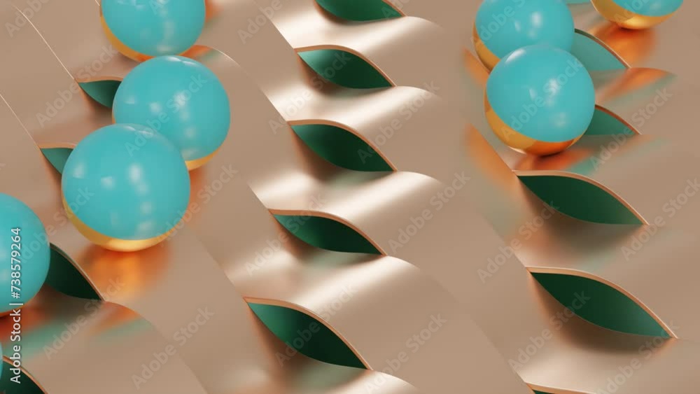 Poster sinuous spectrum: colorful spheres in abstract 3d motion graphic animation on modern geometric backg