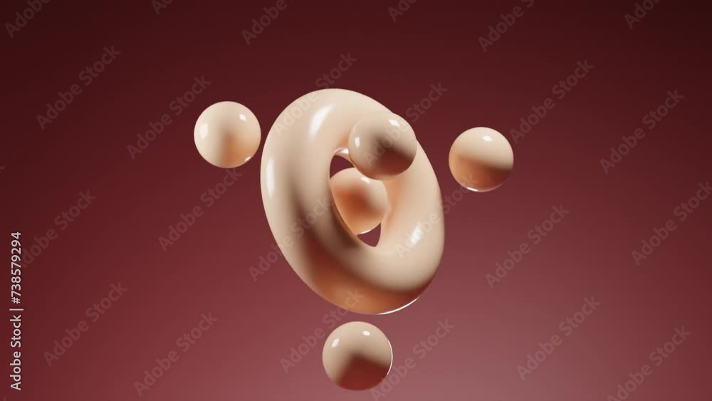 Poster exploring toroidal and spherical dimensions: futuristic abstract 3d motion graphic design in seamles