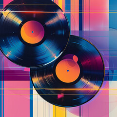 Vinyl grooves neon strokes blend in retro pop visuals