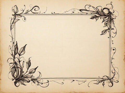 parchment paper background, with simple minimal black pen decoration in the corners