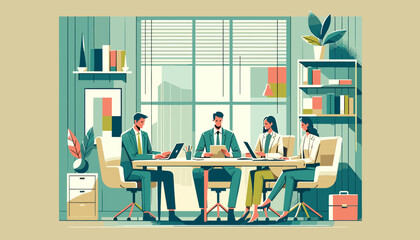 Conceptual vector illustration of a meeting scene at a company.	
