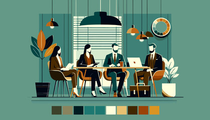 Conceptual vector illustration of a meeting scene at a company.	